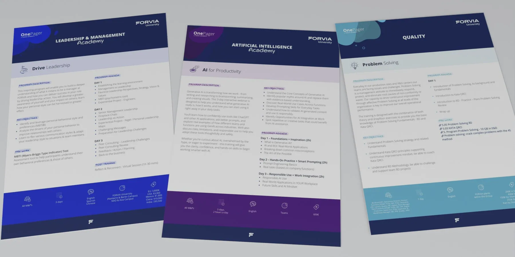 Les one-pagers : une page par formation